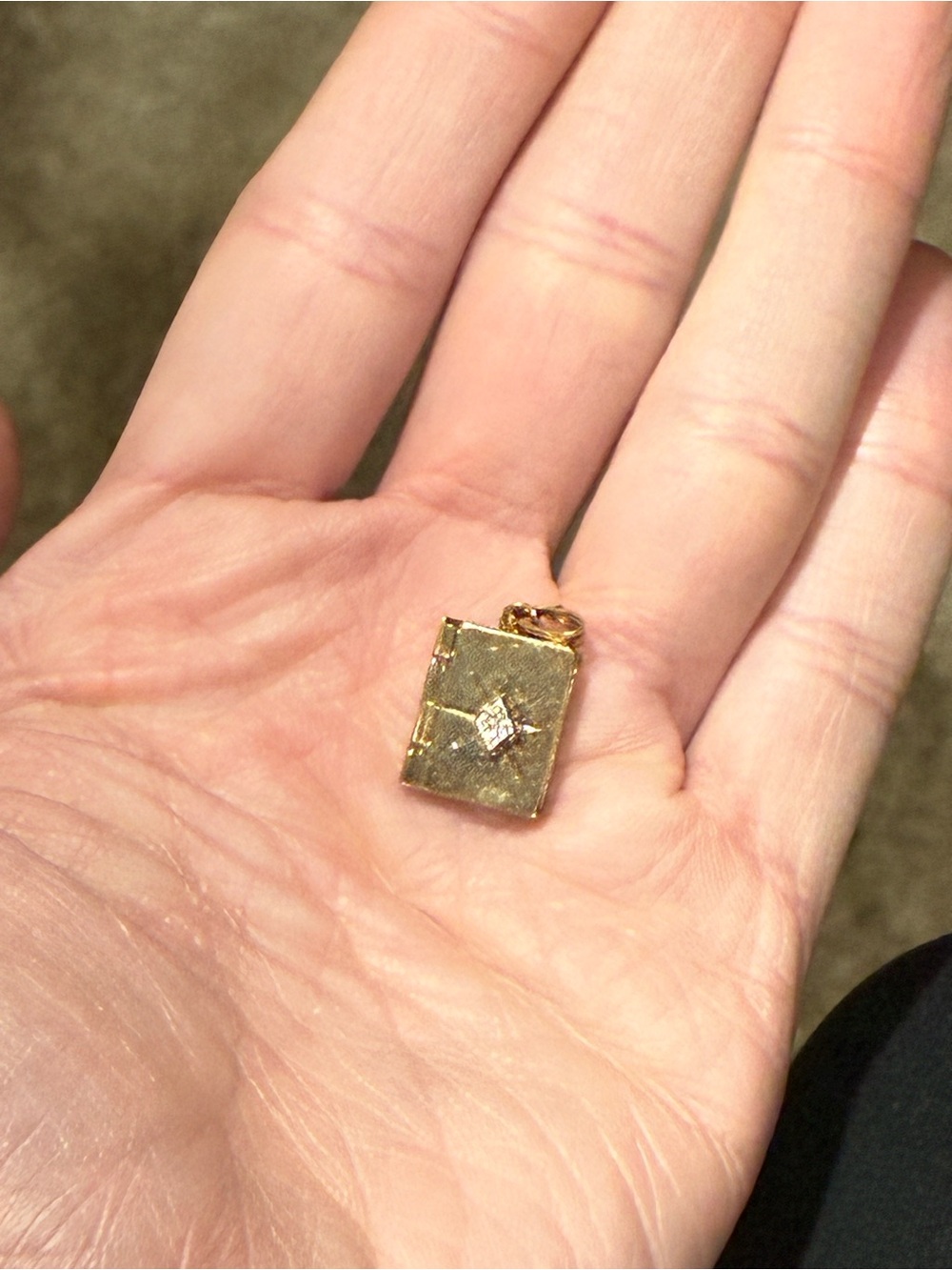 Antique Gold Plate over Sterling Diamond Book Locket Pendant - Picture 4 of 6